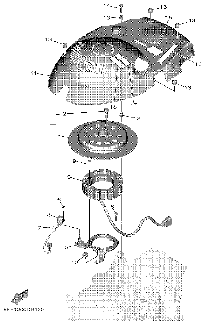 Yamaha F80DET, F90CET, F100FET GENERATOR parts diagram